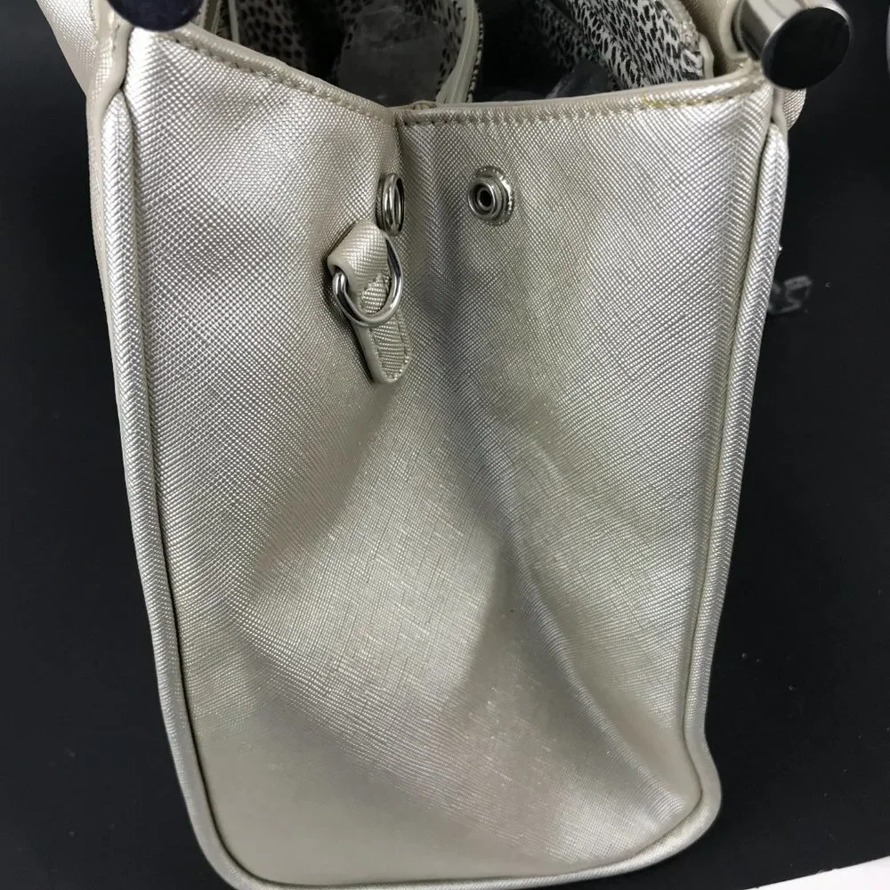 Catherine Malandrino Silver metallic leather tote with crossbody strap